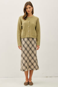Lt. Olive Gold Button Cardigan Top