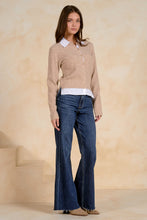 Load image into Gallery viewer, Tan/White Cardigan Collared Sweater Top