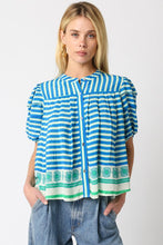 Load image into Gallery viewer, Cream Blue Button Down Pattern/Striped Top