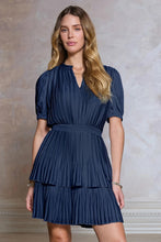 Load image into Gallery viewer, Indigo Navy Pleated Tiered SS Mini Dress