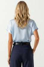 Load image into Gallery viewer, Blue Pleated Cap Slv Satin Blouse