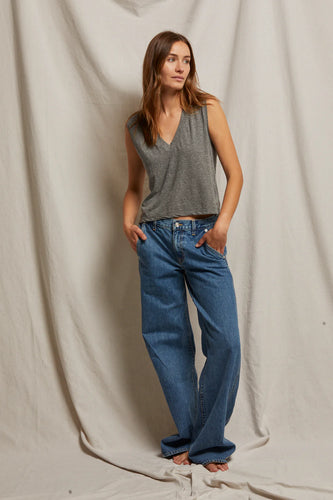 PWT Heather Grey Cotton Slvls V-Neck Tee