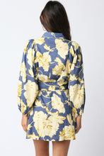 Load image into Gallery viewer, Denim/Gold LS Floral Belted Dress