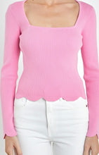 Load image into Gallery viewer, Pink Ribbed Scallop Hem Sweater