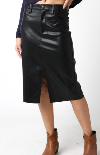 Black Leather Midi Skirt w/ Lining