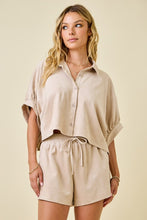 Load image into Gallery viewer, Ecru Suede Button Cropped Shirt + Shorts Set