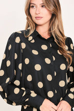 Load image into Gallery viewer, Black Polka Dot Button Down Blouse