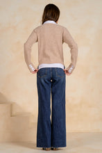 Load image into Gallery viewer, Tan/White Cardigan Collared Sweater Top