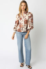 Load image into Gallery viewer, Brown/Cream Floral Puff Slv Blouse
