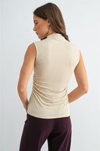 Load image into Gallery viewer, Lt. Taupe Shirring Waist Mock Neck Top
