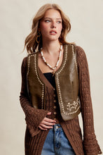 Load image into Gallery viewer, Olive/Brown Embroidered Leather Vest