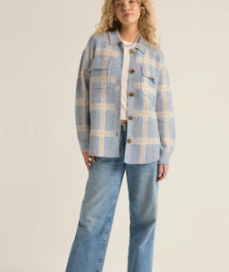 Z Supply Light Blue Tyler Plaid Sweater Jacket