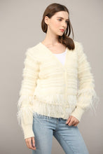Load image into Gallery viewer, Cream Feather Trim Wool Blend Cardigan
