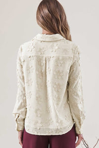 Cream Floral Lace LS Button Down Shirt