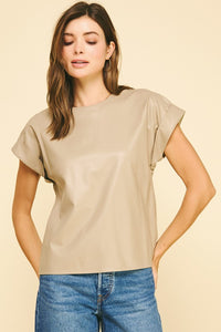 Taupe Leather Cap Slv Top