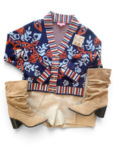 Load image into Gallery viewer, Navy Floral V-Neck Cardi w/ Gold Buttons (THML)