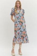Load image into Gallery viewer, Blue Floral Puff Slv Midi Dress