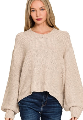 Sand Beige Oversized Balloon Slv Sweater