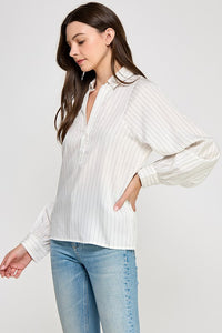 Off White Striped Button Down Shirt