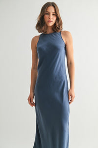 Dusty Blue Slvls Satin Dress