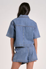 Load image into Gallery viewer, Denim Frnt Pocket V-Neck SS Top