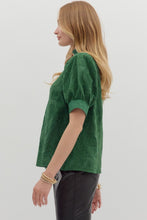 Load image into Gallery viewer, Green Floral Textured Puff Slv Top