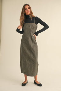 Brown Leather Mineral Wash Long Dress