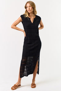 Black Slvls Wide Rib Knit Side Slit Dress