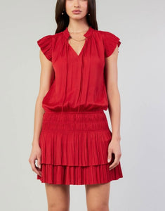 Red Slvls Pleated Skirt Mini Dress