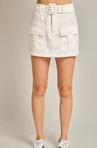 White HW Corduroy Mini Skirt w/ Belt