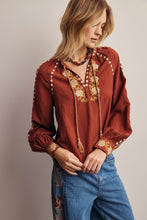 Load image into Gallery viewer, Marsala Boho Embroidered Tassel Blouse