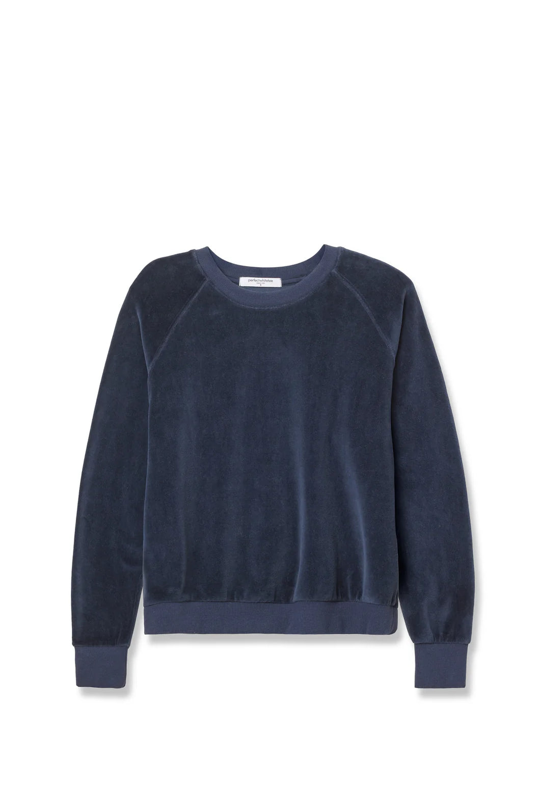 Perfect White Tee Navy Velour Raglan Sweatshirt