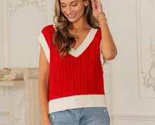 Load image into Gallery viewer, Red w/ White Stripe V-Neck Vest
