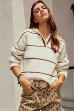 Load image into Gallery viewer, Latte/Ivory Relaxed Striped Sweater
