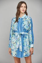 Load image into Gallery viewer, Blue Multi Floral Tie Frnt LS Dress
