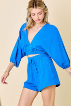 Load image into Gallery viewer, Azure Cropped V-Neck Top w/ Matching Shorts Set