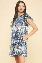 Load image into Gallery viewer, Dusty Navy Printed Ruffled Slv Dress