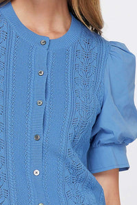Periwinkle Blue Knit Top Puff Slv Top