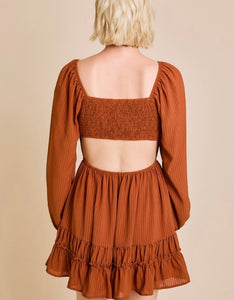 Rust Puff LS Tiered Mini Dress