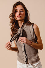 Load image into Gallery viewer, Taupe/Black Tie Neck Sweater Vest Top
