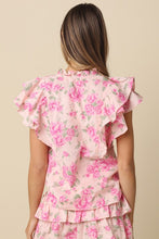 Load image into Gallery viewer, Pink Rosy Floral Ruffle Blouse