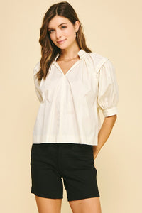 Milk Balloon Slv V-Neck Blouse