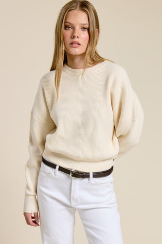 Cream Ribbed Crewneck Pullover