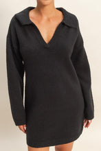 Load image into Gallery viewer, Black V-Neck Collared LS Sweater Dress