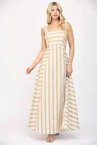 White/Taupe Two Tone Striped Maxi Dress