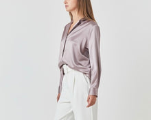 Load image into Gallery viewer, Grey/Purple Satin LS Top