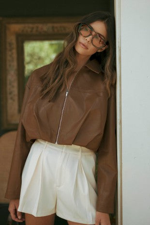 Brown Faux Leather Bubble Jacket