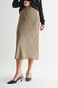 Taupe Leopard Satin Skirt