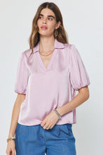 Load image into Gallery viewer, Pink Satin Puff Half Slv V-Neck Blouse