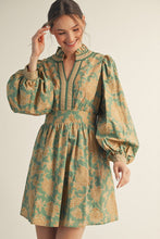 Load image into Gallery viewer, Sage Floral Ruffled Neck LS Dress